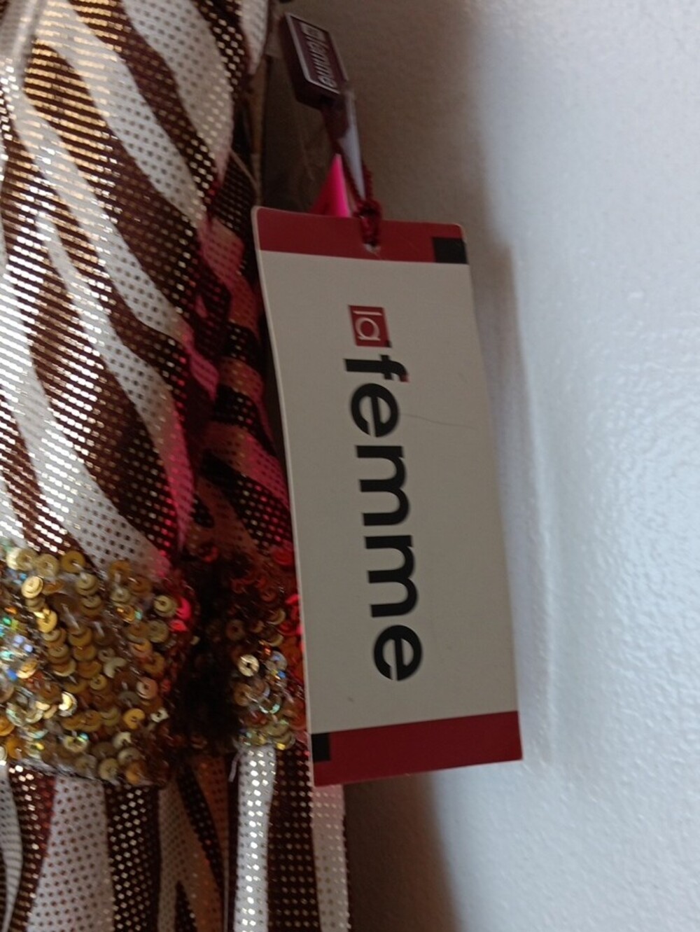 Vintage La Femme Gold and Brown Zebra-Print Maxi Dress with Embellished Waist - Picture 5 of 16